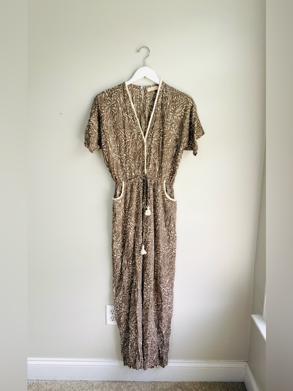 Revolve BEACHGOLD Bali Brown and Cream Printed Jumpsuit